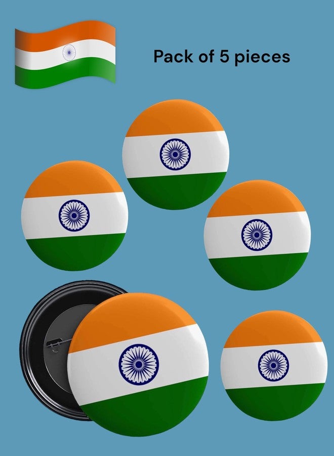 Le Delite Presents (Pack of 5) Indian Flag Badges (Round Pin Badge) for Independence Day/Republic Day & Other Events | National Flag Badge for School, Govt Functions - Image 2